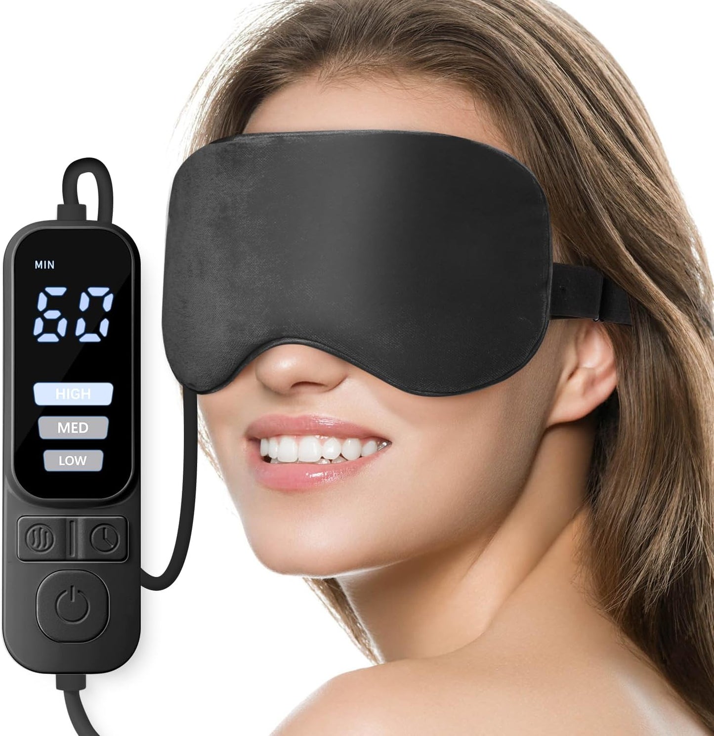 Ezona Heated Eye Mask, Warm Eye Compress Mask for Dry Eyes, Gray | USB Electric Eye Heating Pad, Temperature & Timer Control, Blepharitis, Sinus, Migraine, Stye, MGD Puffiness