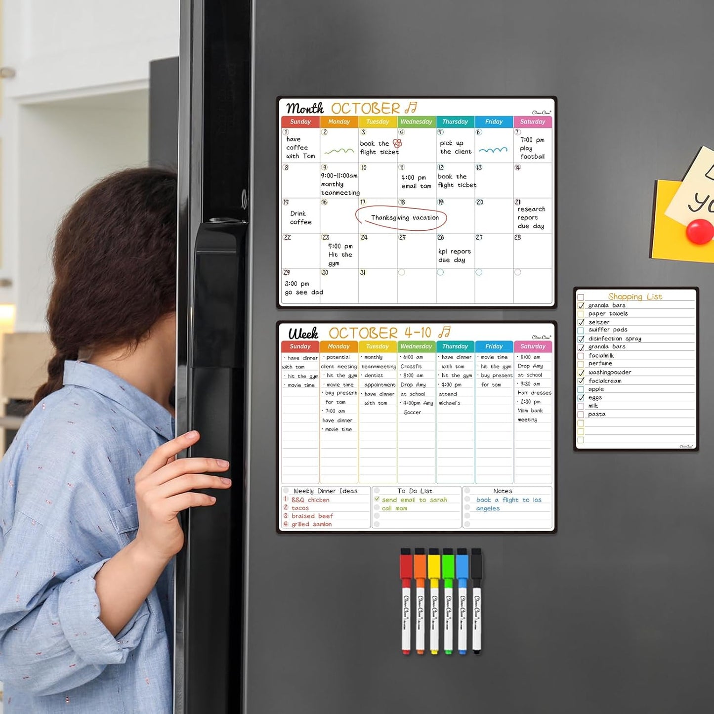 Magnetic Dry Erase Weekly Calendar for Fridge - Large 17"x12" Magnetic Weekly Planning Board with Hourly Time Slots - 6 Extra Fine Point Markers Included