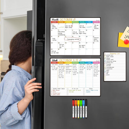 Magnetic Dry Erase Weekly Calendar for Fridge - Large 17"x12" Magnetic Weekly Planning Board with Hourly Time Slots - 6 Extra Fine Point Markers Included