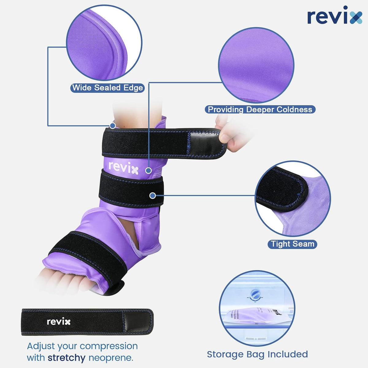 REVIX Ankle Ice Pack Wrap, Reusable Gel Ice Pack for Foot Pain Relief