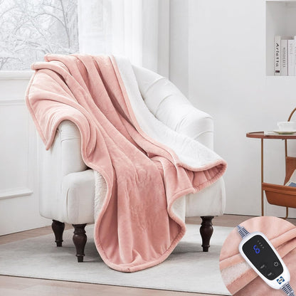 Sealy Electric Throw Blanket Heated Flannel & Sherpa Auto Shutoff 50"x60"