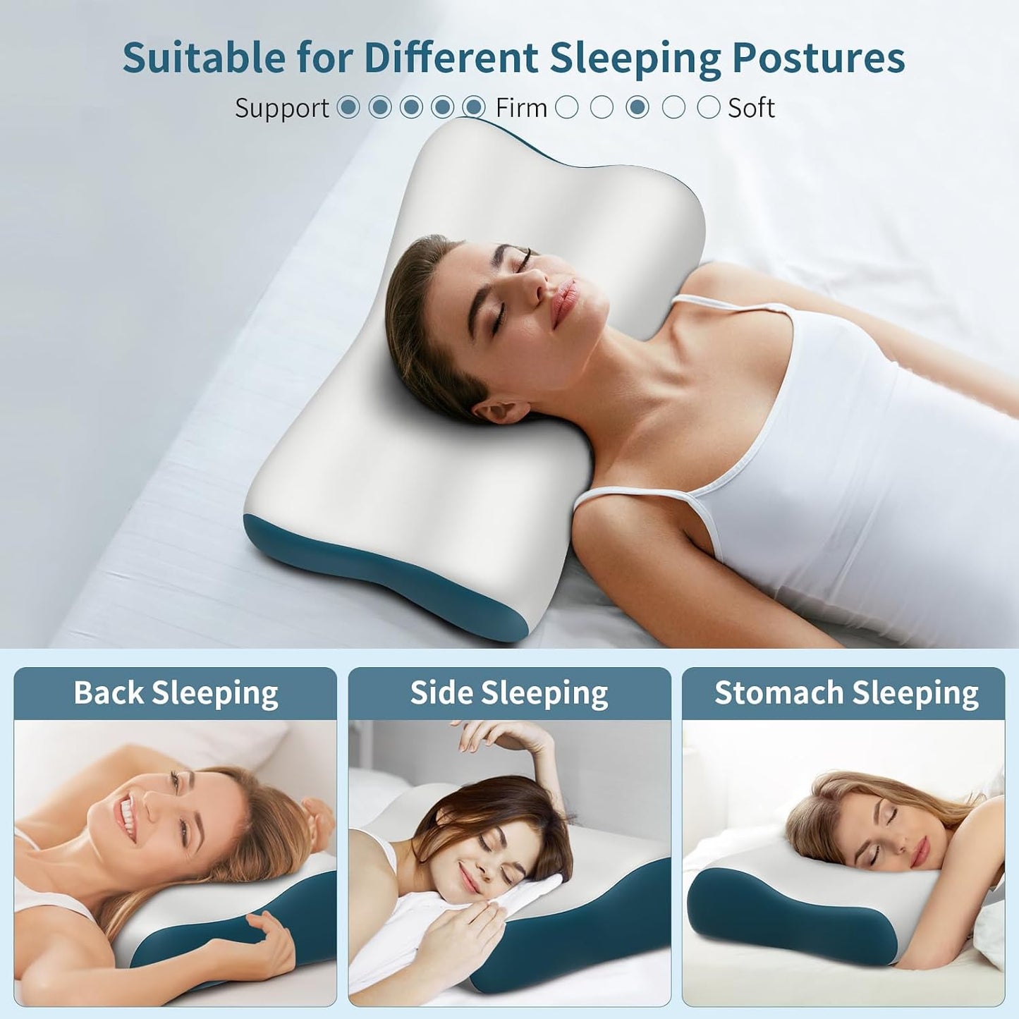 Polovo Cervical Neck Pillow for Pain Relief - Ergonomic Side Sleeper Pillow for Deep Sleep, Contour Memory Foam Pillows for Sleeping Bed Pillow for Side Back Stomach Sleepers(Grey)