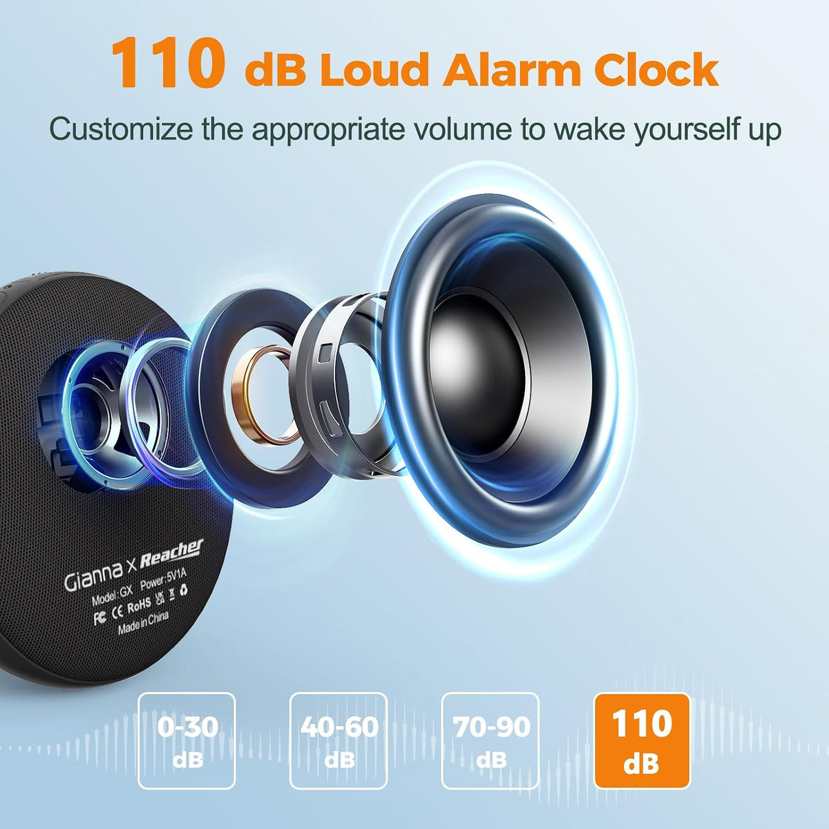 Gianna Loud Alarm Clock with Bed Shaker for Deep Sleepers and Everyday Use