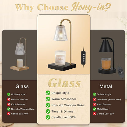 Hong-in Candle Warmer Lamp with Timer, House Warming Gifts New Home Decor | Dimmable & Adjustable Height, Electric Wax Warmer for Scented Wax Jar Candles,Gifts for Women Mom Sister