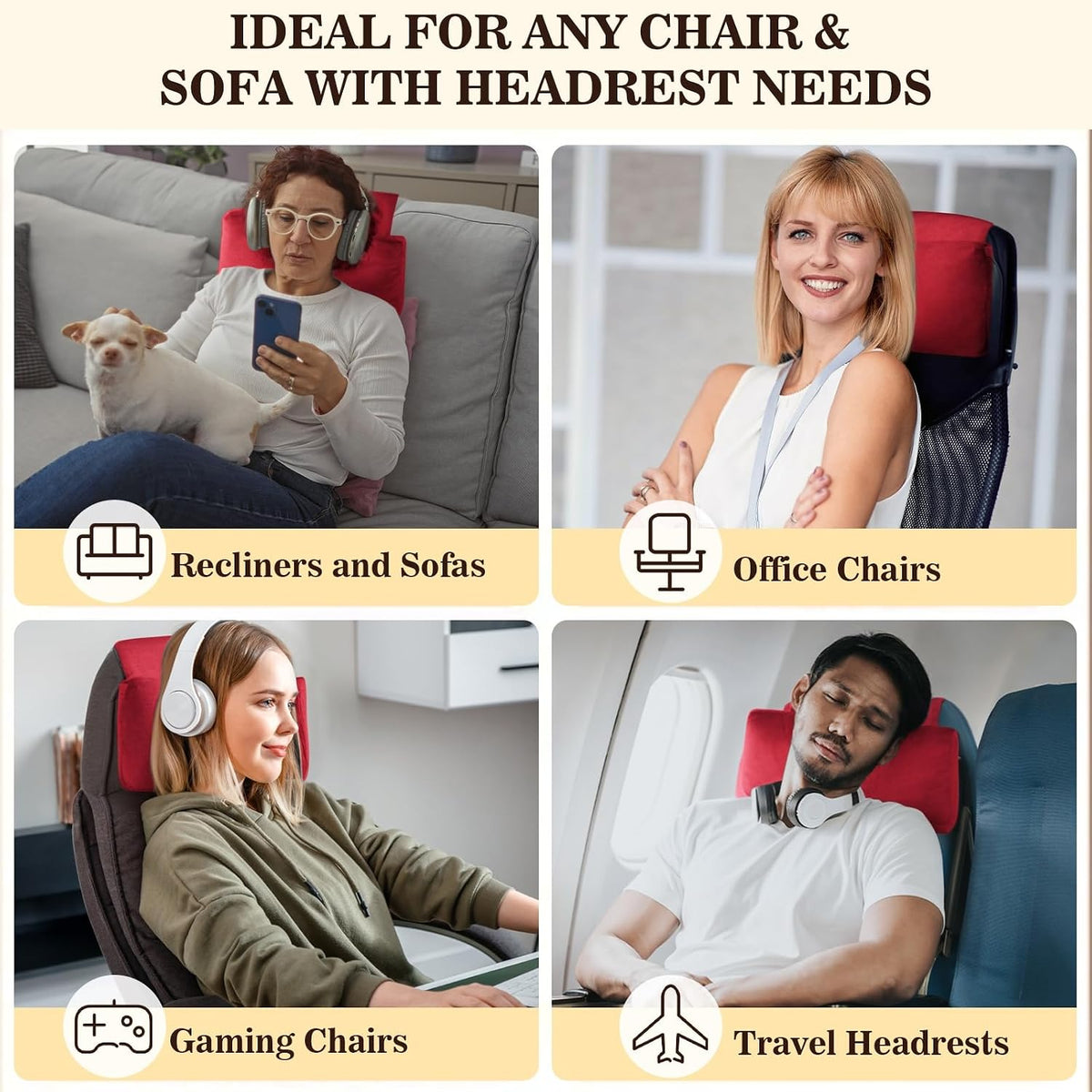 Recliner Headrest Pillow, Adjustable Comfort Neck & Head Support Pillow