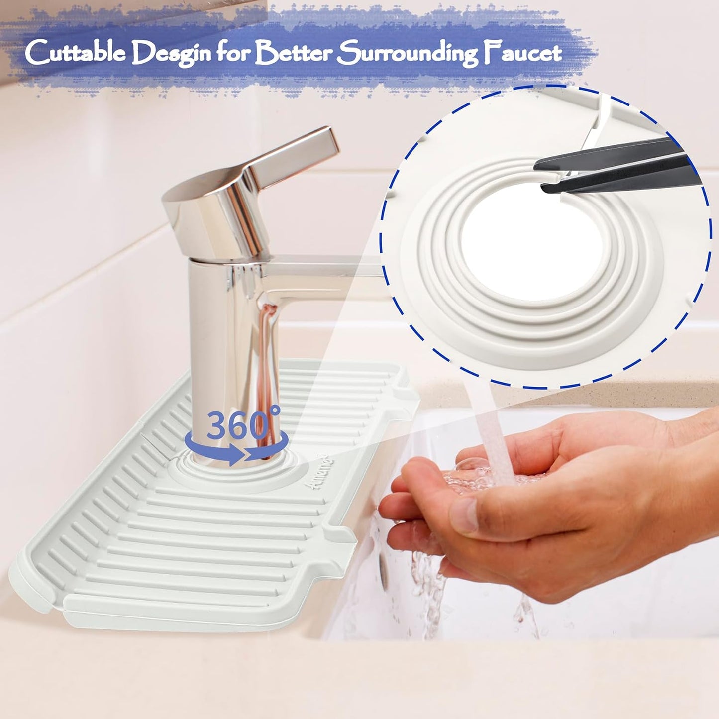 Kitchen Sink Splash Guard, 20IN Longer Silicone Faucet Guard & Draining Mat, Bathroom and Kitchen Sink Organizer, Sink Faucet Mat Water Splash Guard Behind Faucet Accessories Gadget, 20” x 5.5”, White
