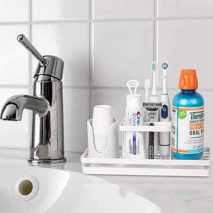 Toothbrush Holders Toothpaste Organizer Bathroom Accessories, Matte Black | Carbon Steel, 4 Slots, Removable Drip Tray, Easy to Clean, Electric Toothbrush Storage, for Countertop, Shower, Sink
