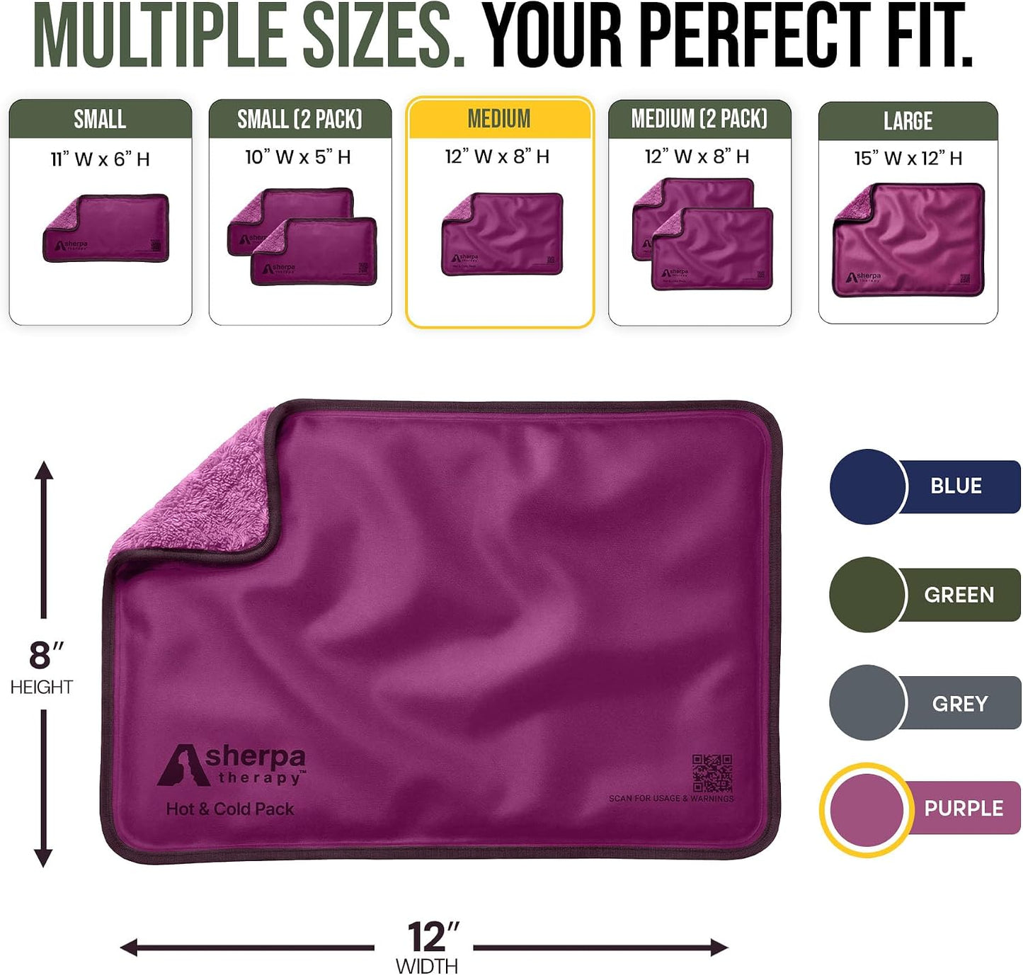 Medium Flexible Gel Ice Packs Reusable - Hot and Cold Soft Ice Packs for Injuries Reusable for Ankle, Arm, Foot, Leg, Back Pain Relief - 8" x 12" - Purple