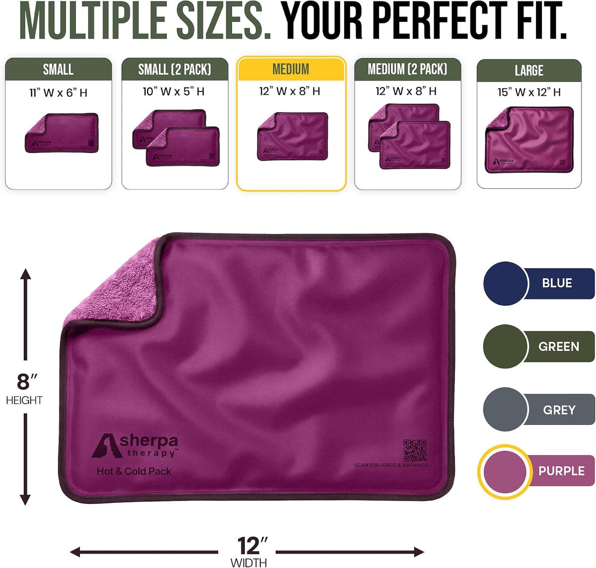 Medium Flexible Gel Ice Packs Reusable - Hot and Cold Soft Ice Packs for Injuries Reusable for Ankle, Arm, Foot, Leg, Back Pain Relief - 8" x 12" - Purple