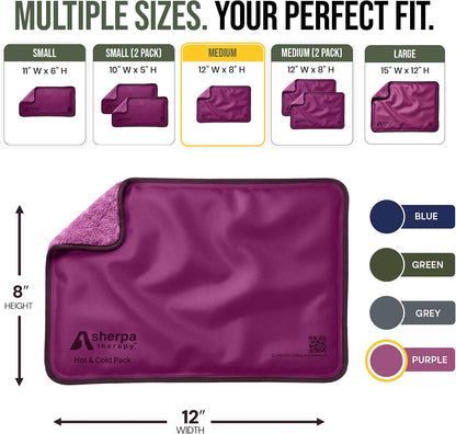 Medium Flexible Gel Ice Packs Reusable - Hot and Cold Soft Ice Packs for Injuries Reusable for Ankle, Arm, Foot, Leg, Back Pain Relief - 8" x 12" - Purple