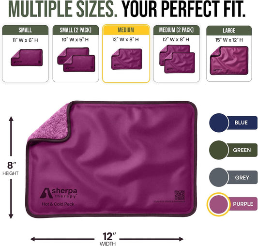 Medium Flexible Gel Ice Packs Reusable - Hot and Cold Soft Ice Packs for Injuries Reusable for Ankle, Arm, Foot, Leg, Back Pain Relief - 8" x 12" - Purple