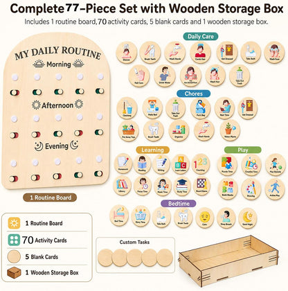 My Daily Routine Chart for Kids with Sliding Checklist – Wooden Visual Schedule Board for 3-5 Years Toddlers, Morning Afternoon Bedtime Activity Chore Chart for Independence Self Discipline