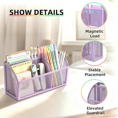 Magnetic Pencil Holder, Magnetic Organizer for Locker Accessories, Black | Mesh Marker Holder with Strong Magnets and 3 Compartments for Whiteboards Refrigerators and Magnetic Lockers