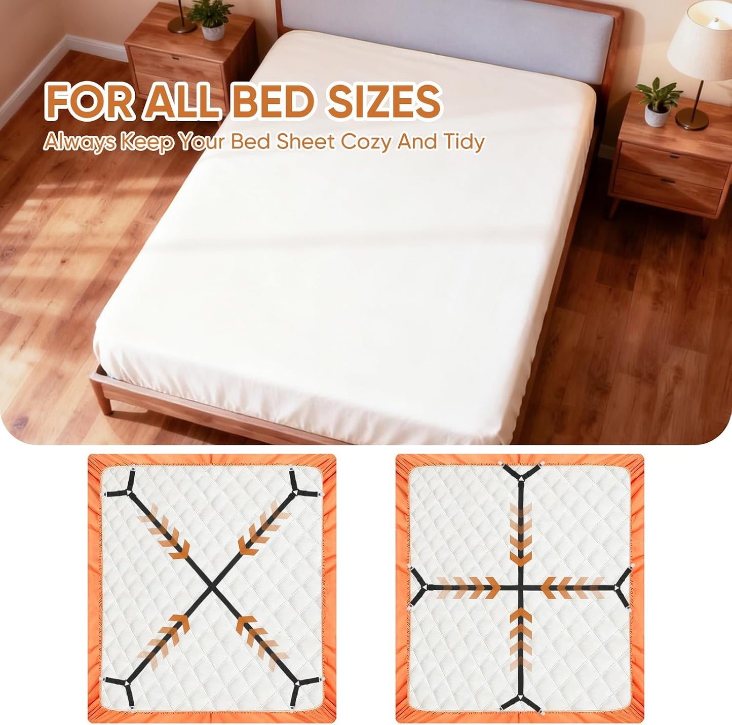 Bed Sheet Holder Straps, 2Pcs Elastic Adjustable Bed Sheet Grippers | Fitted Sheet Holder Keep Sheets in Place, Enhance Sleep Experience, Black