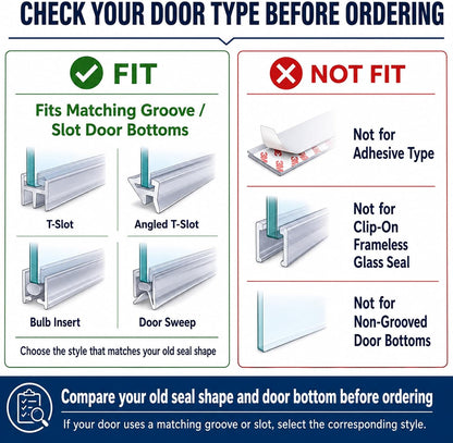 Treela 108-Inch 1" T-Slot Shower Door Seal Strip | Flexible silicone blocks leaks/splashes and replace old, cracked, loose, or missing door sweeps