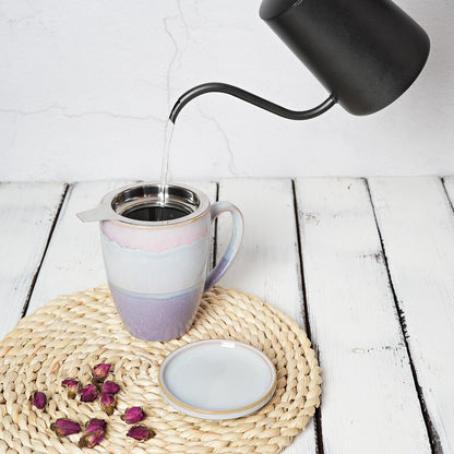 Bosmarlin Ceramic Tea Cup with Infuser and Lid, 13.5 Oz, 4 Colors to Choose, Microwave and Dishwasher Safe, Steeping Tea Mug with Strainer, Reactive Glaze (Purple)