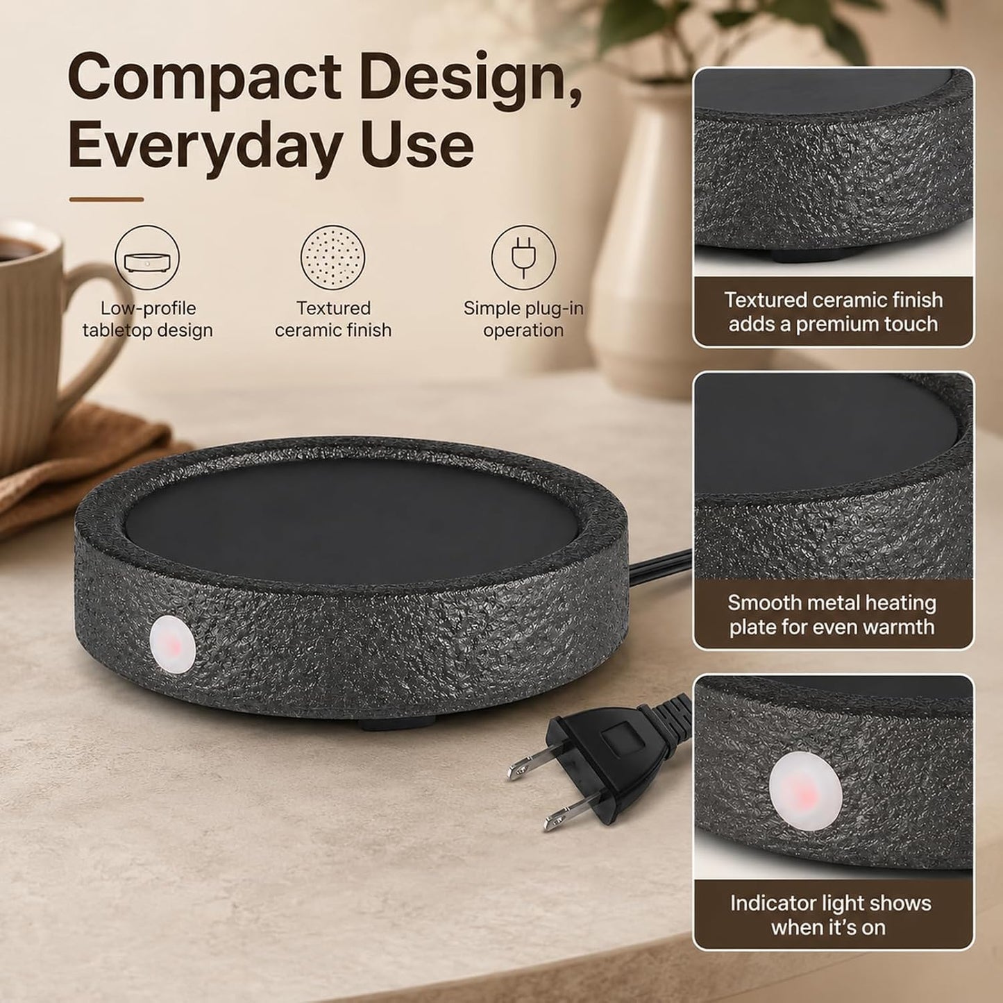 MOCOSA Candle Warmer Plate,Coffee Mug Warmer for Desk, Electric Candle Warmer for Home Office, Fragrance and Heating Cup Warmers for Tea and Milk, Hot Chocolate as Gifts for Women Mom（Black-No Cup）