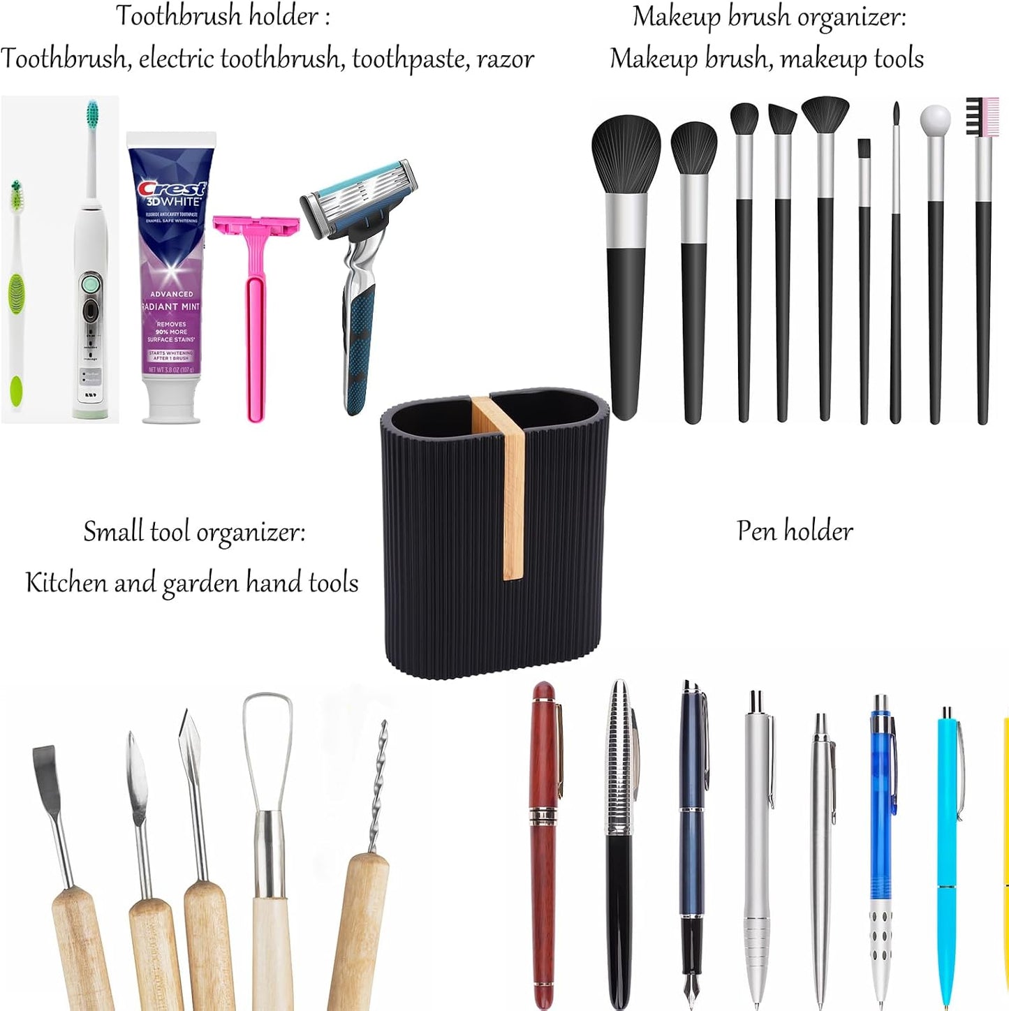 Toothbrush Holders for Bathroom, Bamboo Electric Toothbrush Stand, White | Toothbrush and Toothpaste Organizer for Sink Countertop, Bathroom Storage Stand for Brushing Accessories