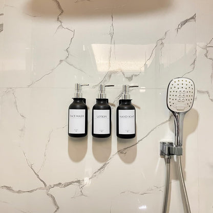 3 Pack Wall Mount Shower Dispenser, No Drill, 16 Waterproof Labels | Shampoo Dispenser for Shower Wall, Shampoo and Conditioner Dispenser, Bathroom, 17oz, Gold Amber