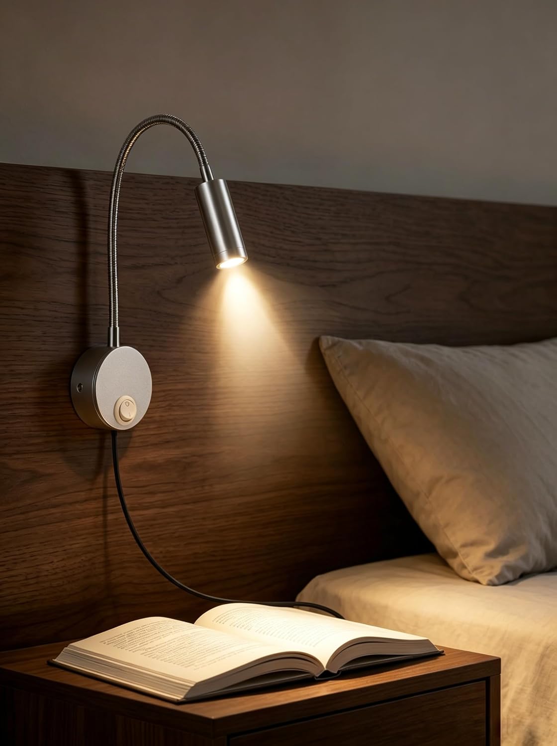 Wall Mounted LED Reading Lamp Focused 25° Spotlight for Bedroom headboard Marine Cabin Boat Yacht Interior Light Hotel Suite Hospital Patient Room Bedside Sconce 4.92ft Cord