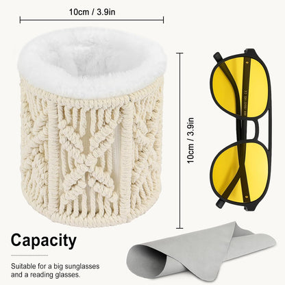 RayLove Glasses Holder for Nightstand, Boho Decor Eyeglass Case, Plush Lined Glasses Holder Stand for Office Desk Organizer