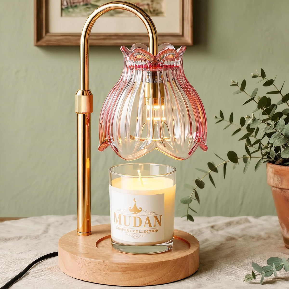 Flower Candle Warmer Lamp with Timer - Dimmable Electric Candle Lamp, Glod
