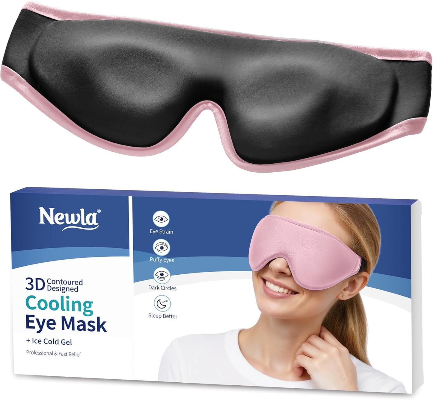 Cooling Gel Eye Mask for Puffy Eyes, Larger Full-Eye Contour Cold Compress | Ice-Cold Gel Therapy, Forehead & Upper Cheek Cooling Relief, Reusable Ice Pack for Eyes, FSA Eligible Items HSA, Black