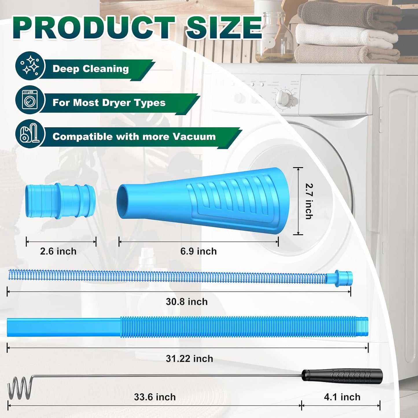 Sealegend 2 Pieces Dryer Vent Cleaner Kit Dryer Lint Vacuum Attachment Hose | Flexible Dryer Vent Vacuum Hose for Deep Cleaning/Lint Remover Kit with Guide Wire/Dryer Lint Trap Cleaner Ease of Use (Blue)