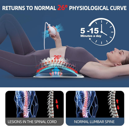 Back Stretcher with Air-Adjustment for Lower Back Pain Relief, Lumbar Support Board with 10 Inch Wide Elastic Panel for Spine Decompression, Multi-Level Back Cracker for Posture Improve & Scoliosis