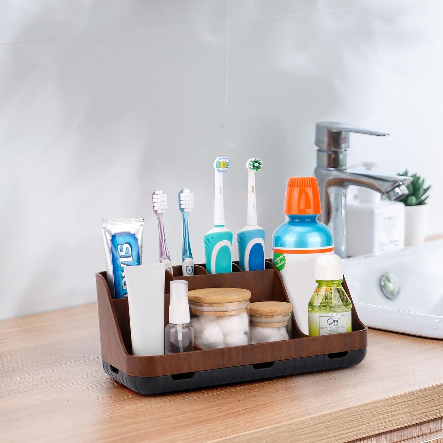 GFWARE Black Toothbrush Holder - 7 Slots Bathroom Organizer Countertop with Drainage Matte Black Electric Toothbrush and Toothpaste Holder for Bathroom Accessories Organization Vanity Sink Storage | Detachable 7 Slots Matte Black Kid Electric Toothbrush