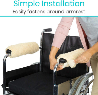 Vive Wheelchair Armrest Pads (2 PCS) - Memory Foam Sheepskin Cushion | Accessories for Transport Electric Wheel Chair Arm Rests - for Adults, Seniors, Handicapped - Soft Support for Office Chair