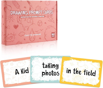 160Pcs Drawing Prompt Card for Creative Inspiration Unique Art Prompts with Characters Actions Places Include 40 Blank Dry Erase Cards Painting Ideas Game for Studio Classroom Artists Teachers Gift
