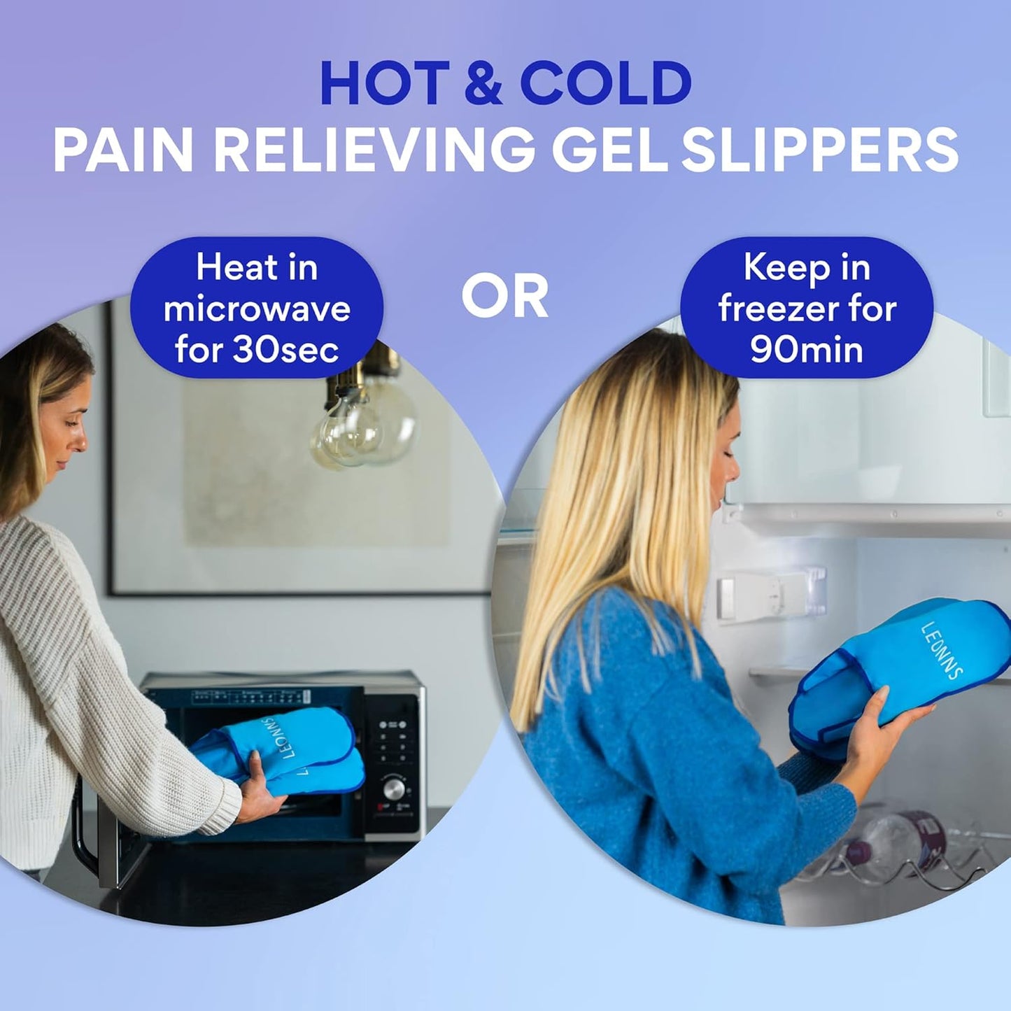 LEONNS Gel Foot Ice Pack Slippers - Provides Hot and Cold Therapy for Foot Pain, Neuropathy Pain Relief for Feet, Gout Relief, Swollen Feet, Plantar Fasciitis and Heel Spurs- One Size Fits Most (Blue)