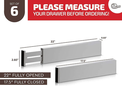 6-Pack Drawer Dividers 2.6-Inch High Dresser Drawer Organizer 16 to 22 Inch | Bamboo, Spring Loaded, No Tools Needed, Fits Wide Drawers for Socks, Clothes, Utensils, Bedroom, Bathroom, Kitchen, Office