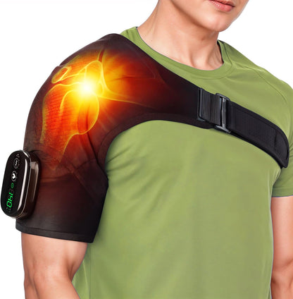 Shoulder Heating Pad Massage - 3 in 1 Cordless Electric Vibration Heated Brace Compression Wrap Massager - Warmer Device to Support Deep Tissue Relief Therapy Rotator Cuff Pain Frozen Arm
