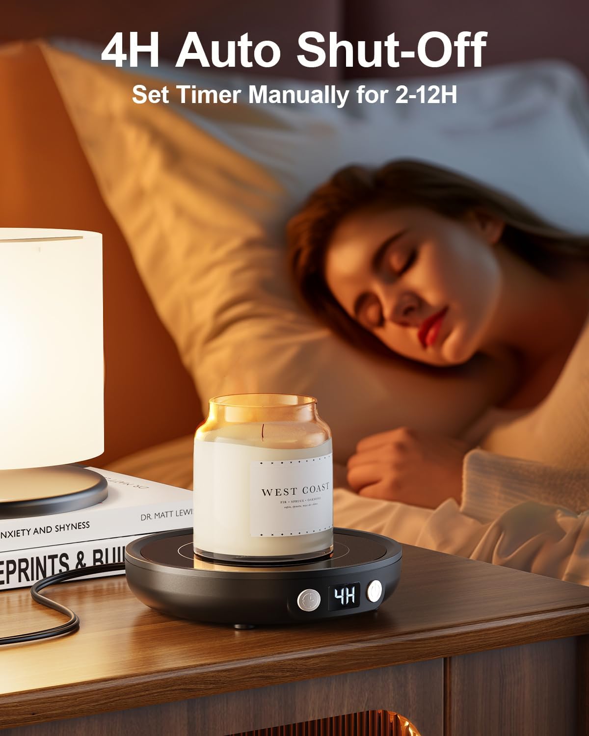 SWEETFULL Mug Warmer for Desk, Coffee Cup Warmer with Timer - Wood | 36W Fast Heating, 3-Temp Setting, Digital Display, 2-12H Timer, Smart Electric Coffee Candle Plate, Ideal Gifts for Women Men