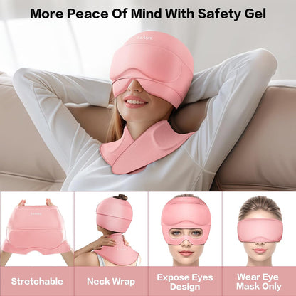 3 in 1 Migraine Relief Cap Neck Ice Pack Wrap Gel and Ice Eye Masks, Detachable Ice Caps with Eyes Masks, Hot and Cold Therapy for Relief of Headaches, Stiff Neck and Eye Fatigue (Purple)