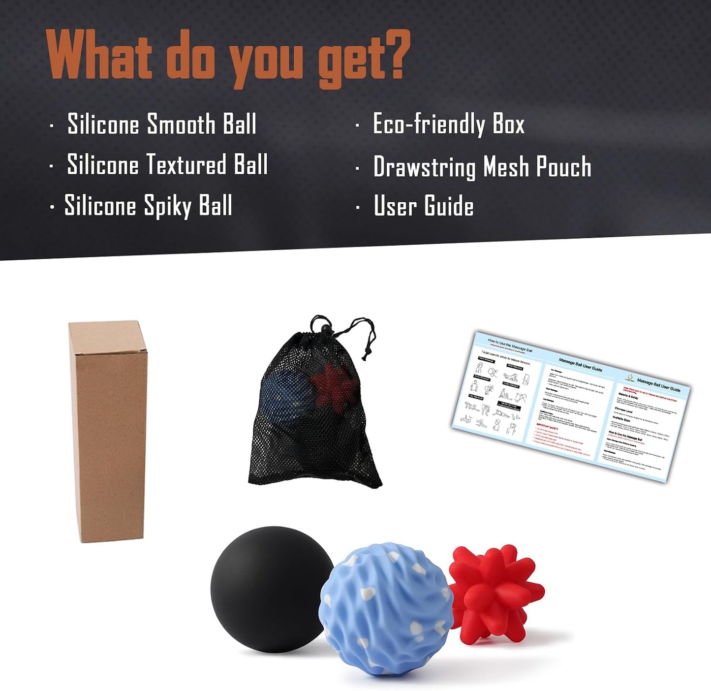 3-Piece Silicone Lacrosse Ball Set for Deep Tissue and Trigger Points - Smooth, Textured, and Spiky Massage Balls for Myofascial Release, Muscle Knots & Plantar Fasciitis