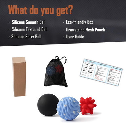 3-Piece Silicone Lacrosse Ball Set for Deep Tissue and Trigger Points - Smooth, Textured, and Spiky Massage Balls for Myofascial Release, Muscle Knots & Plantar Fasciitis