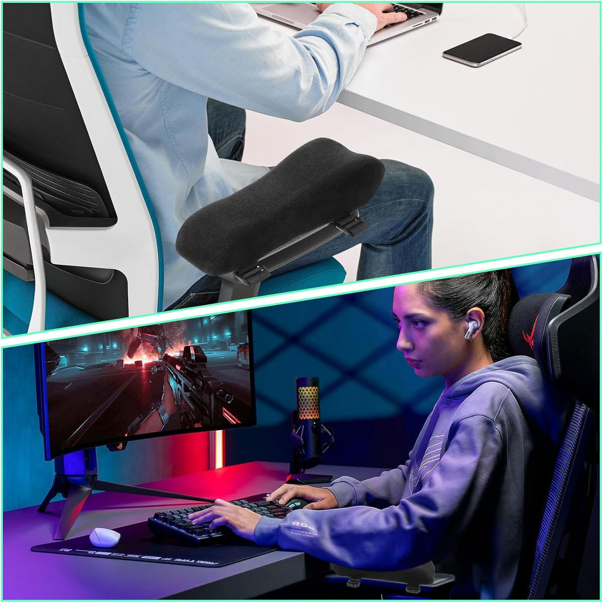 2 pcs Ergonomic Office Chair Arm Pads, Memory Foam Armrest Pads for Office Chair Gaming Chair Arm Rest Covers for Desk Chair, Armrest Cushions for Elbow Pressure Relief
