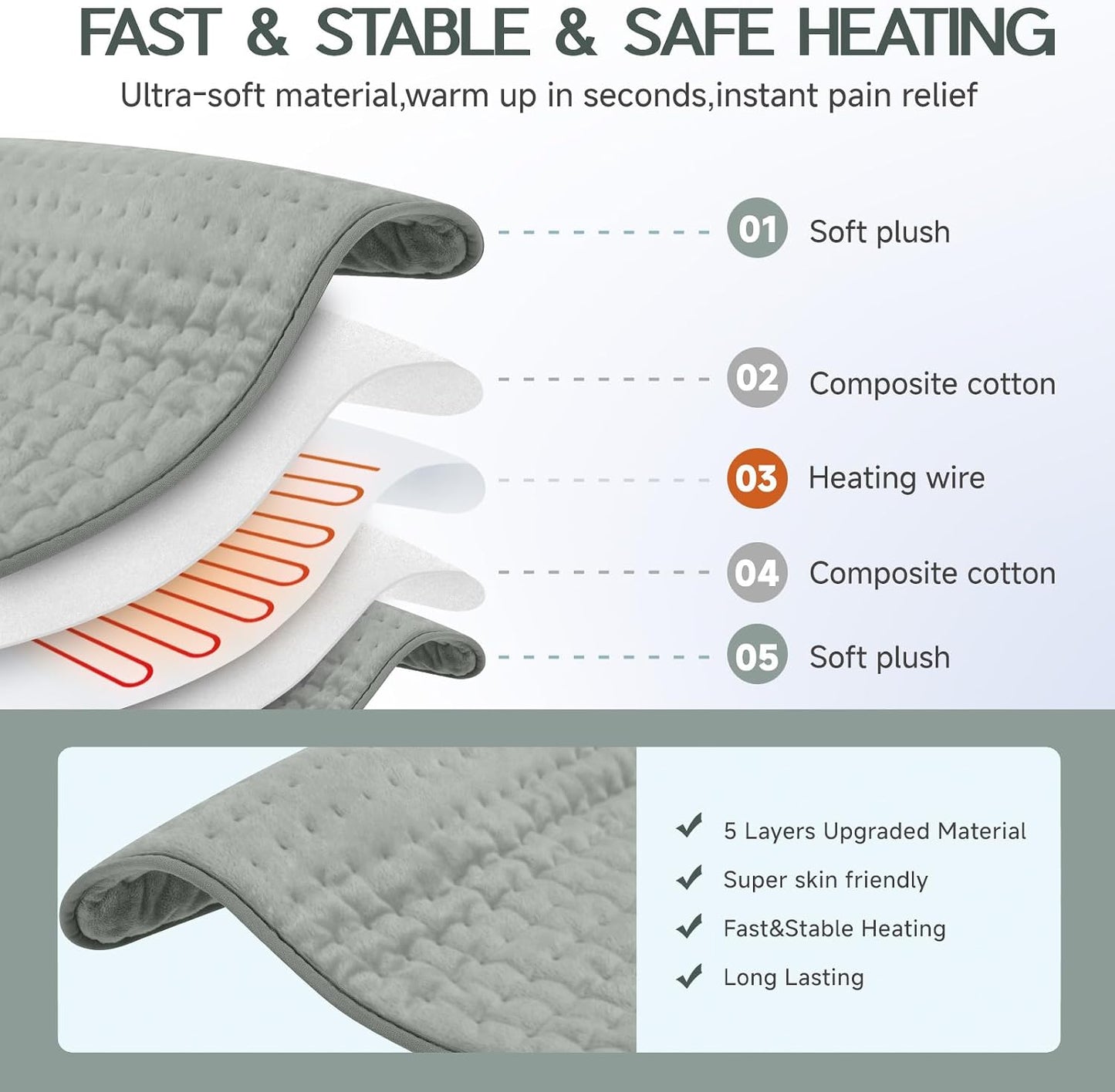 Heating Pad for Period Cramps, Heating Pad for Back/Neck/Shoulder Muscle Pain, 6 Heating&4 Timer Setting, Auto Shut Off, Dry/Moist Heat & Machine Washable, Gray Birthday Christmas Gifts for Women Mom