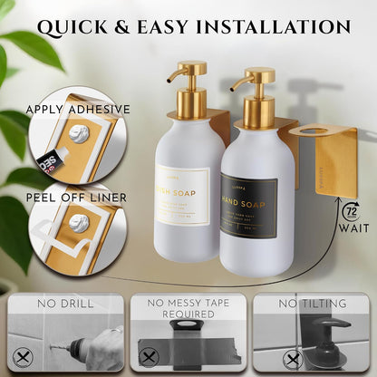 Shower Shampoo Dispenser Wall Mounted – 3 Refillable 16.9 oz Clear Bottles with Stainless Steel Pumps & No-Drill Adhesive Holders – Soap Dispenser Set for Bathroom (3 X Clear/Silver)