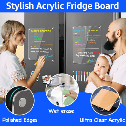 PigPotParty Acrylic Magnetic Chore Chart for Kids, 12x9.5 Inch, 2 Pack | Sleek Clear Acrylic Design, Reward System Builds Habits, Built-In Magnets Require No Installation, 8 Wet-Erase Markers