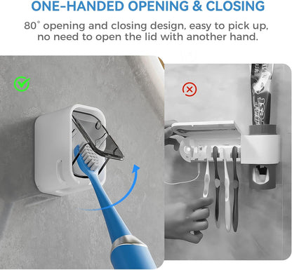 MOPMS Single Slot Toothbrush Holders Wall Mounted with Cover for Bathrooms | 2PCS Toothbrush Cover for Shower, Single Toothbrush Dispenser Storage Organizer for Family & Travel
