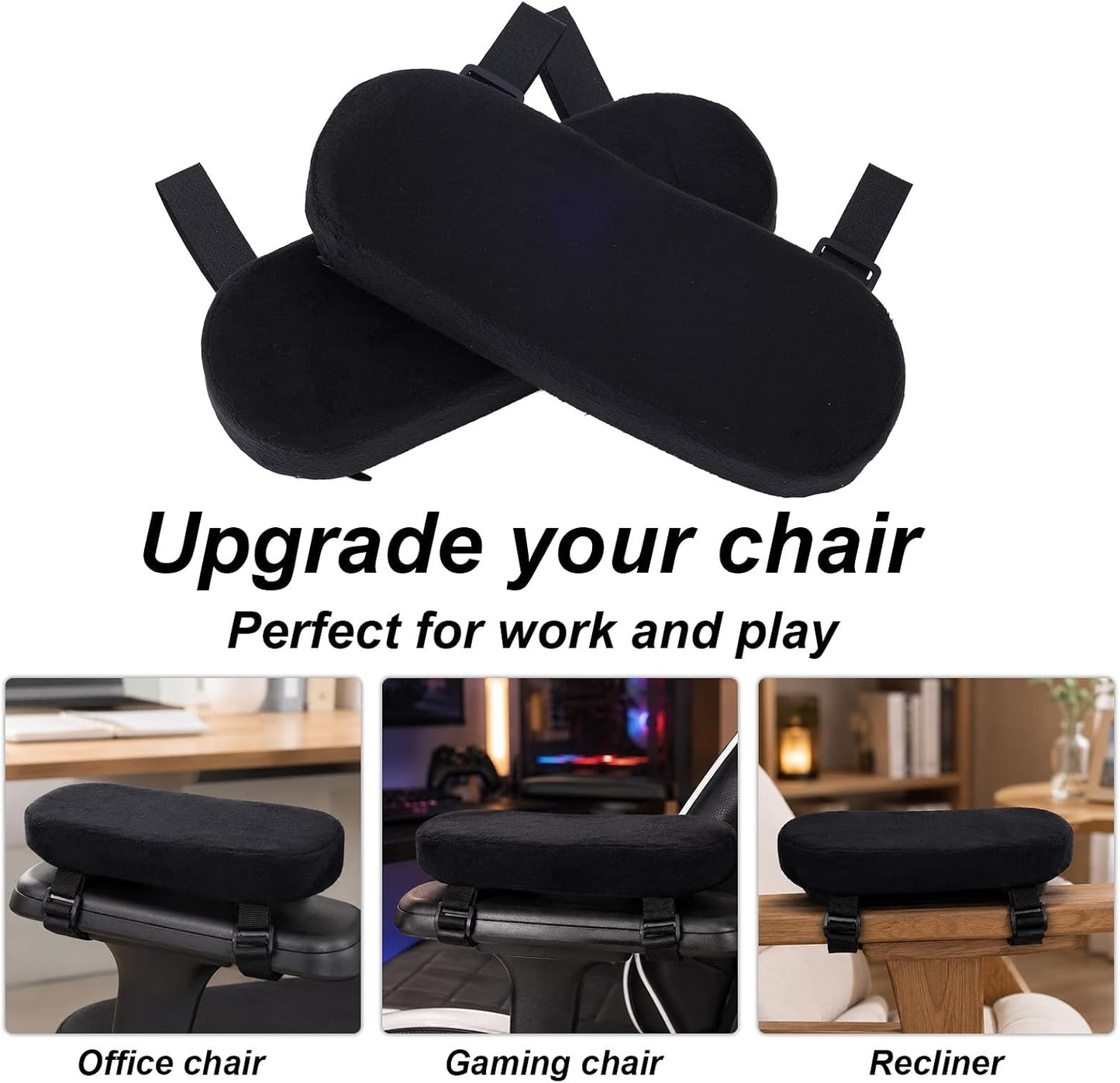 Gosknor 2pcs Office Chair Arm Pads, Memory Foam Non-Slip Armrest Cushion | Ergonomic Office Chair Arm Covers with Adjustable Buckles and Straps Forearm Support Pillow for Desk Computer & Wheelchair