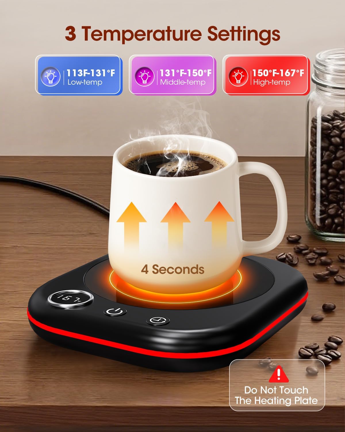 Coffee Mug Warmer - 36W Cup Warmer for Desk with Temperature Display & Ambient Light, 1-12 H Timer, 4 H Auto Shut Off, Smart Candle Warmer, Gift for Coffee, Tea, Milk, Beverage