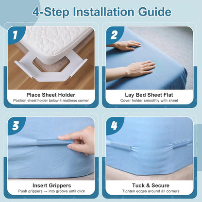 Lock Sheet Holders Keep Sheets Firm & Tight, Heavy Duty Bed Sheet Holder Straps for Corners, No More Loose Sheets or Wrinkles, Strong Grip Universal Sheet Clips, White