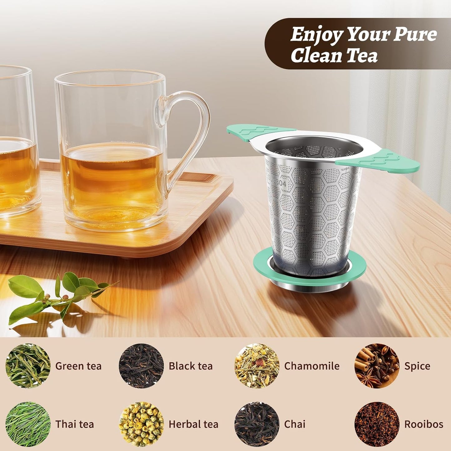Tea Infuser for Loose Leaf Tea,Stainless Steel Tea Infuser with Heat Proof Silicone Handles,Extra Fine Mesh Tea Strainers Filter Fine Tea Leaves Effectively,Fits TeaPots/Mugs