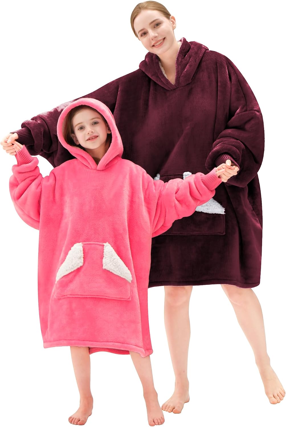 Wearable Blanket Hoodie, Oversized Sherpa Fleece Sweatshirt Blanket with Giant Hood Pocket and Sleeves for Adult, Warm & Cozy Grey Blanket Gifts for Women