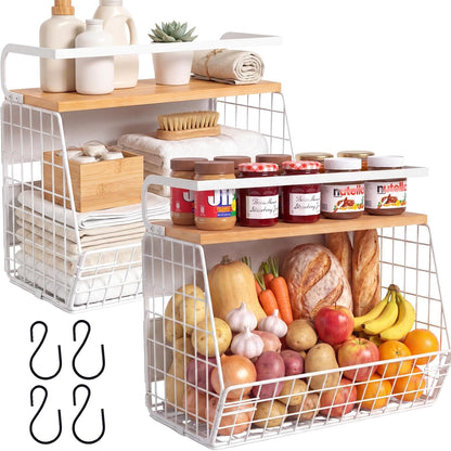 Ofiray-home Magnetic Shelf for Fridge with Wood Lid, Fruit Potato and Onion Storage Bins, Pantry Organizers & Storage, Large Container Magnetic Spice Rack for Refrigerator, Kitchen Counter, Cabinet